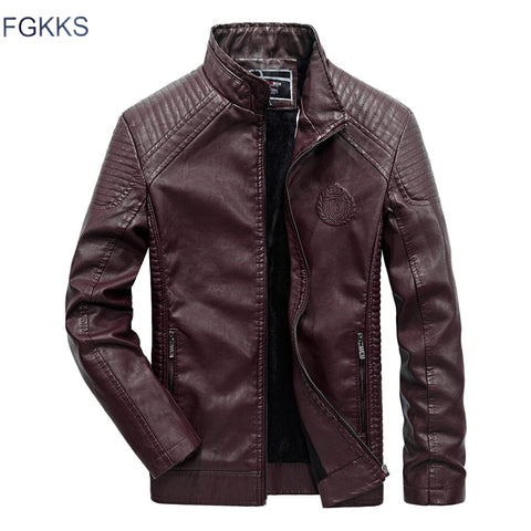 FGKKS Brand Men Leather Jackets 2019 Winter Jacket Male Classic Motorcycle Style Male Inside Thick Coats Men's Leather Jacket