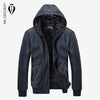 Winter Leather Jacket Men Warm PU Fleece Jackets Coats Hood Brand Velvet Coats High Quality Business Slim Business Black
